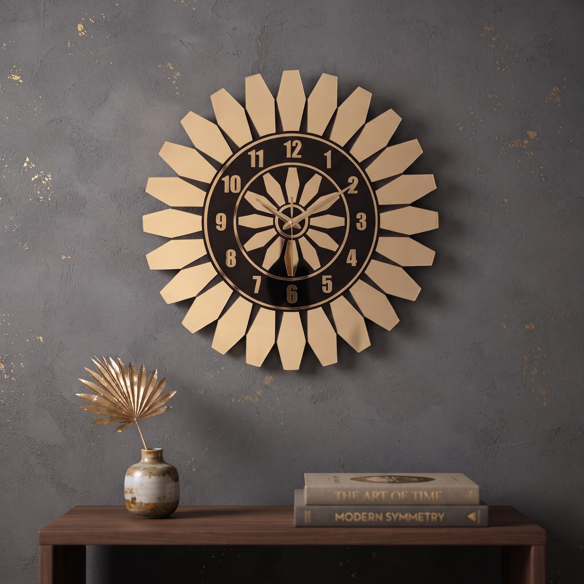 Modern Duvar Saati Siyah Mdf Altın Pleksiglas 50 cm