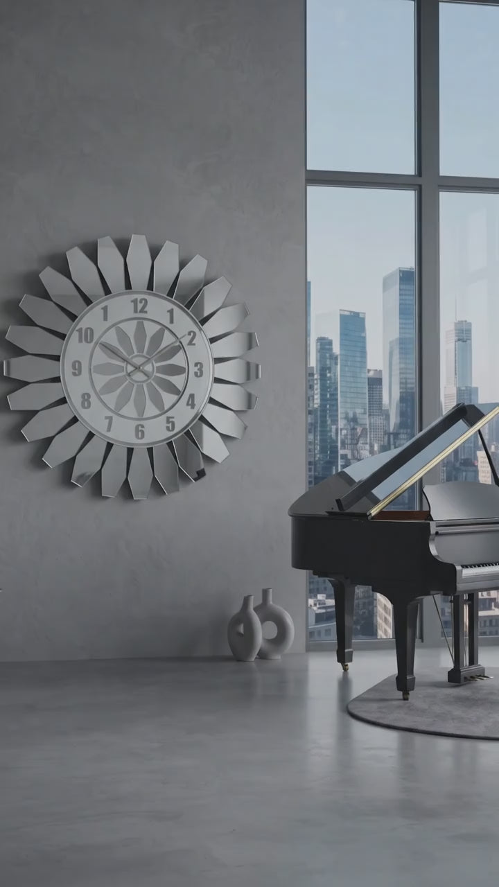 Modern Duvar Saati Beyaz Mdf Gümüş Pleksiglas 50 cm
