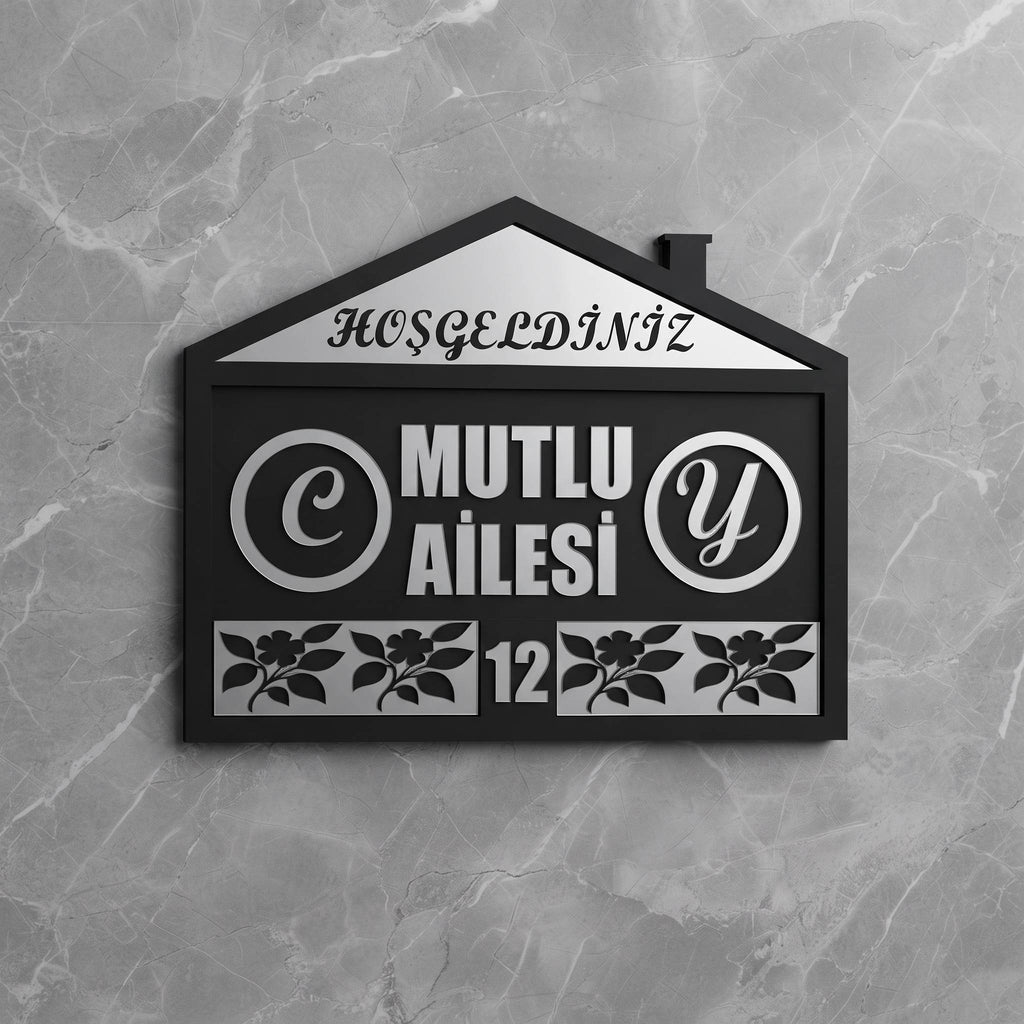 * Kişiye Özel Çiçek Tasarım Kapı İsimliği & Süsü Mdf Pleksi      25 x 20 cm - Velakon