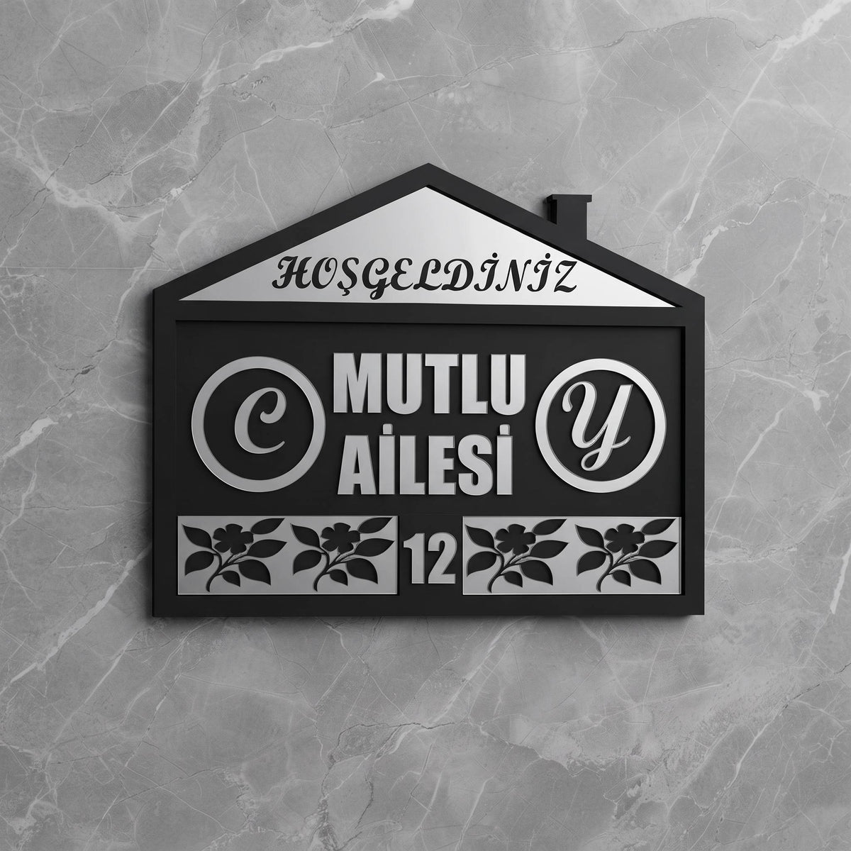 * Kişiye Özel Çiçek Tasarım Kapı İsimliği & Süsü Mdf Pleksi      25 x 20 cm - Velakon