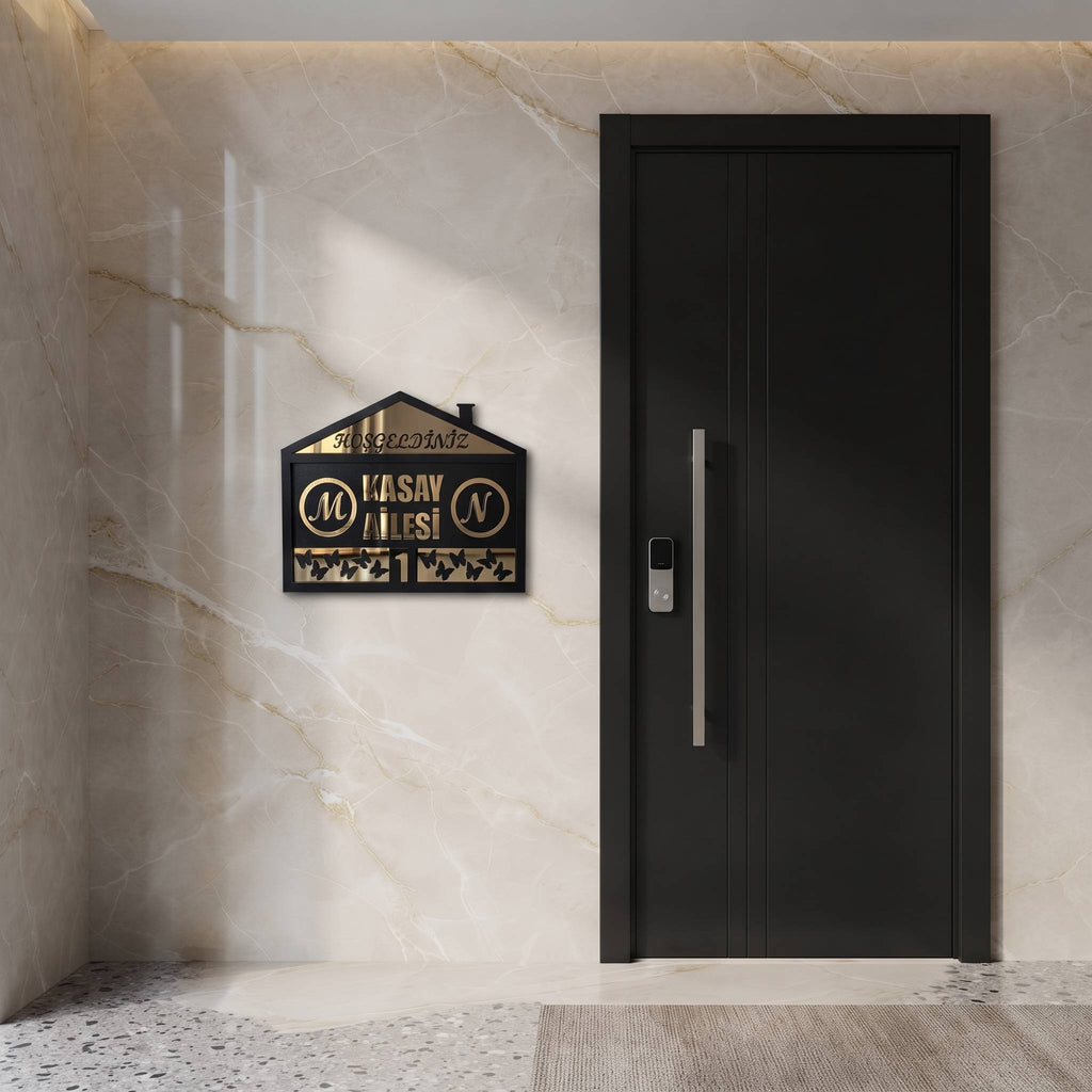 * Kişiye Özel Kelebek Tasarım Kapı İsimliği & Süsü Mdf Pleksi      25 x 20 cm - Velakon
