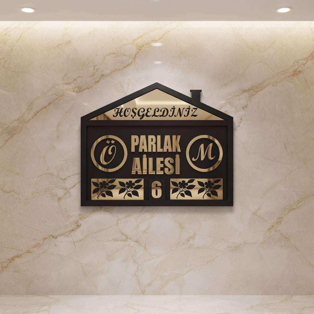 * Kişiye Özel Çiçek Tasarım Kapı İsimliği & Süsü Mdf Pleksi      25 x 20 cm - Velakon