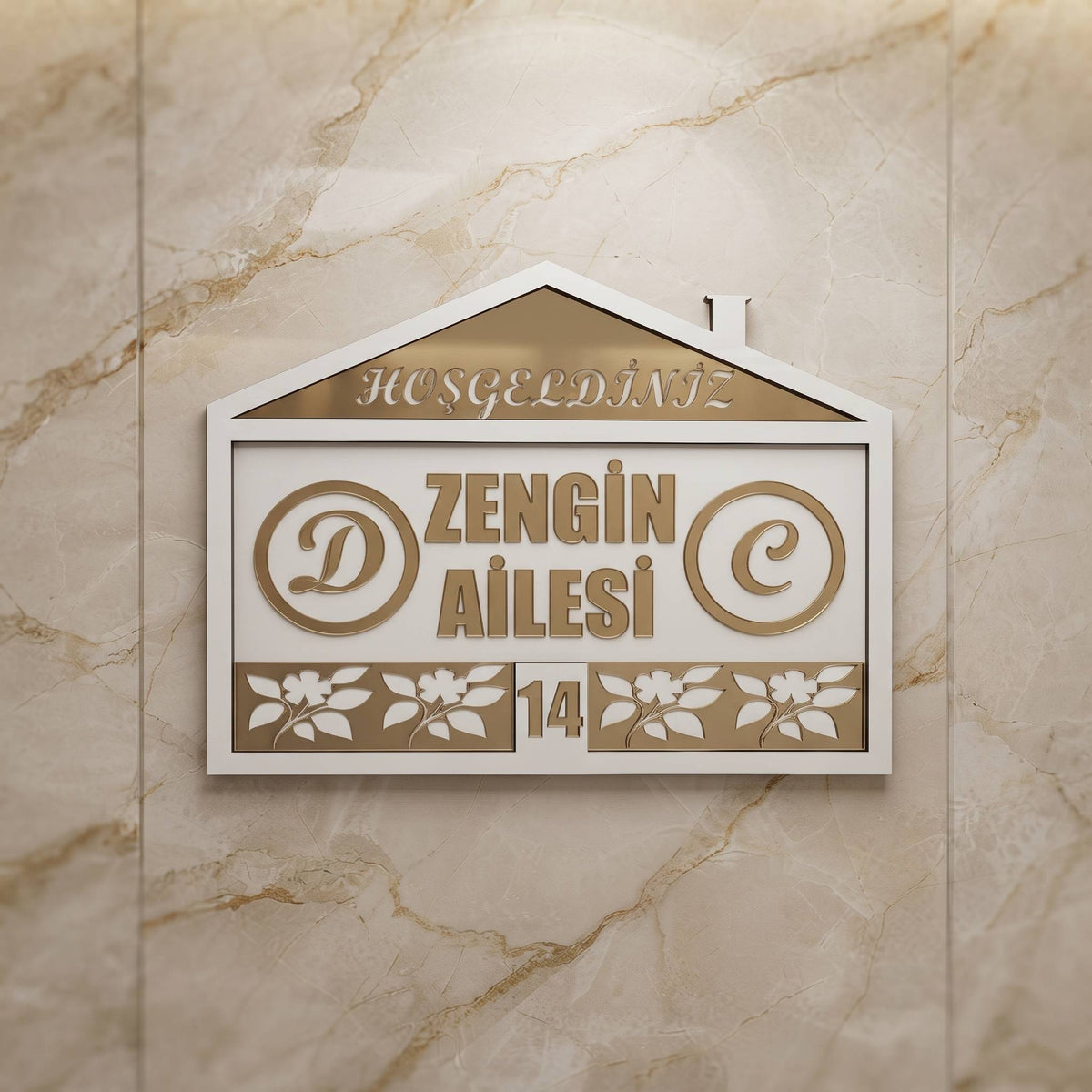 * Kişiye Özel Çiçek Tasarım Kapı İsimliği & Süsü Mdf Pleksi      25 x 20 cm - Velakon