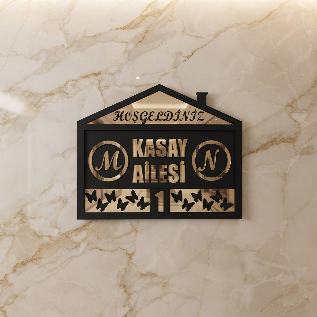 * Kişiye Özel Kelebek Tasarım Kapı İsimliği & Süsü Mdf Pleksi      25 x 20 cm - Velakon