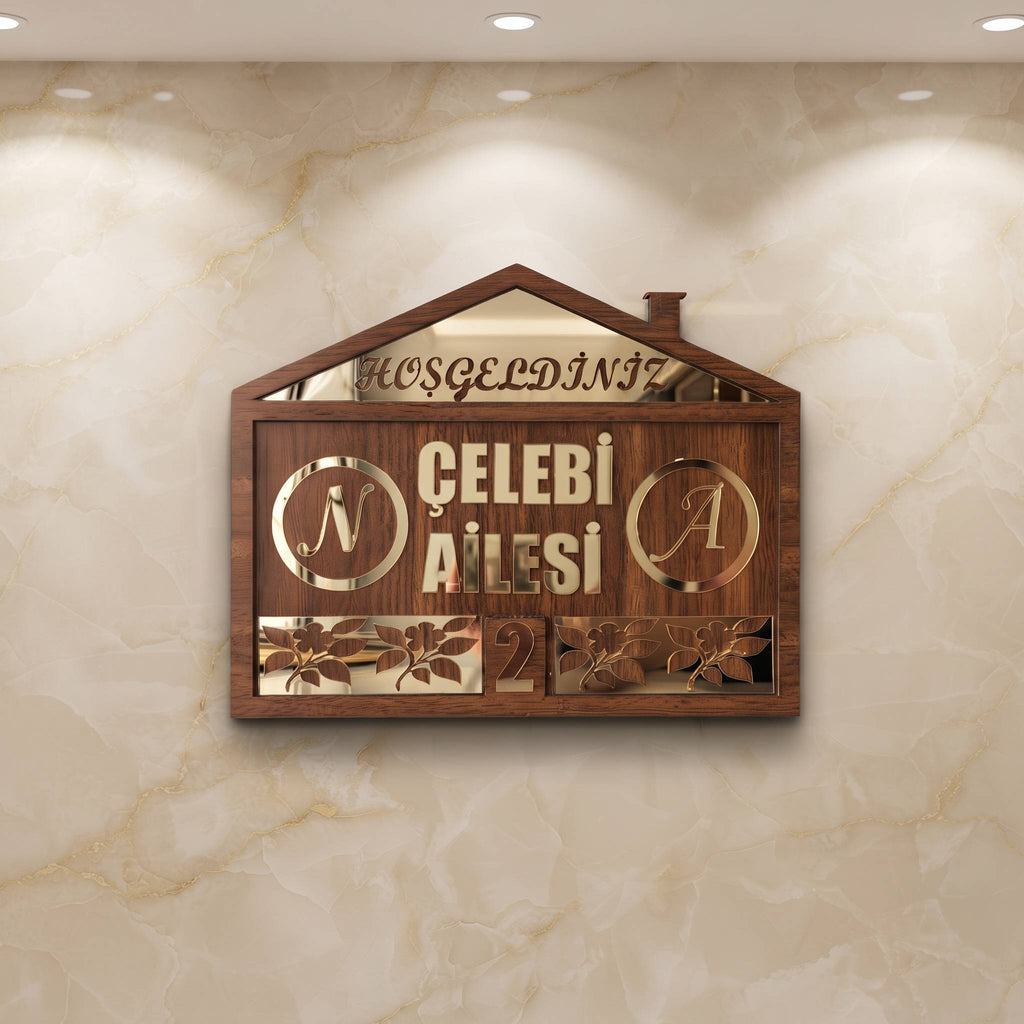 * Kişiye Özel Çiçek Tasarım Kapı İsimliği & Süsü Mdf Pleksi      25 x 20 cm - Velakon