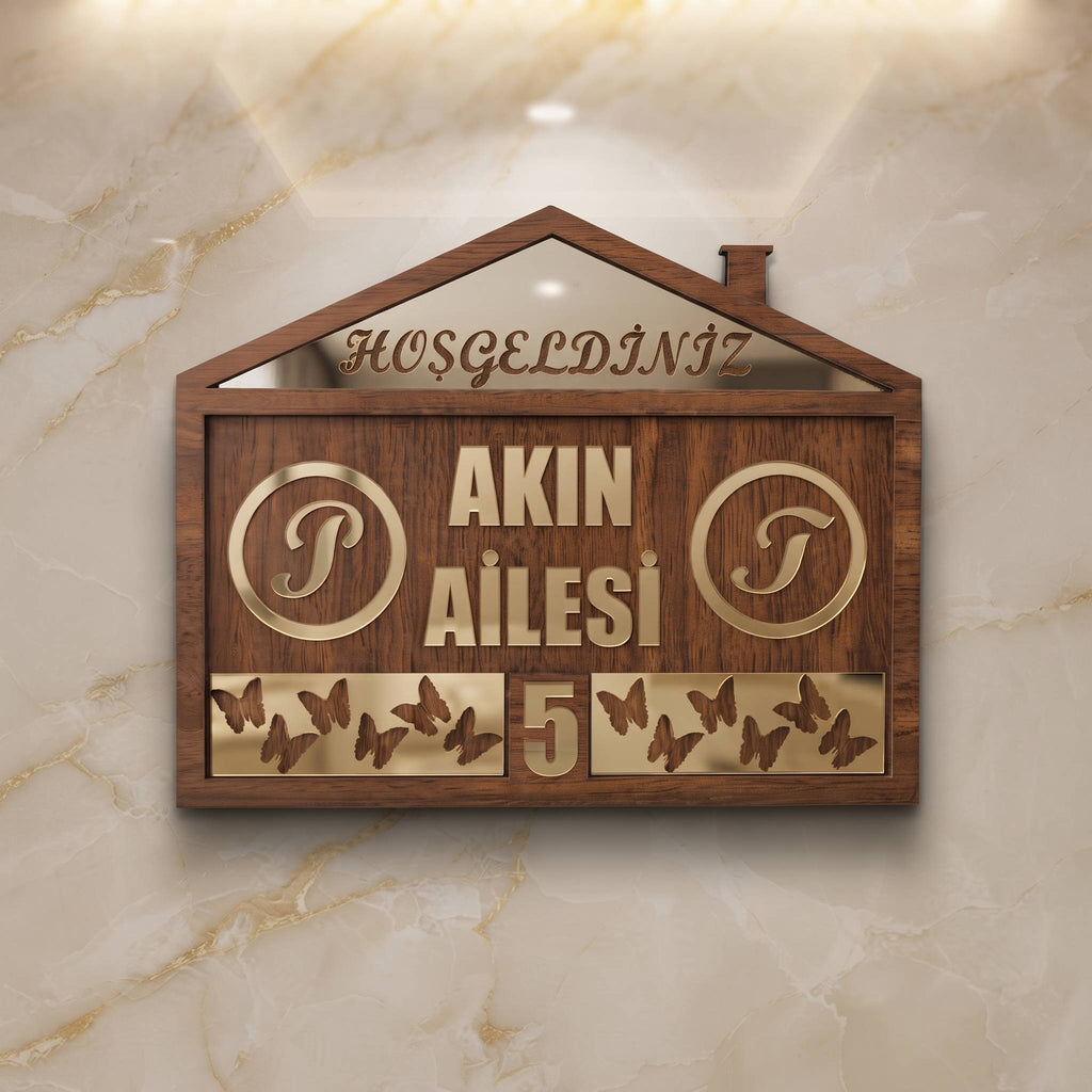 * Kişiye Özel Kelebek Tasarım Kapı İsimliği & Süsü Mdf Pleksi      25 x 20 cm - Velakon