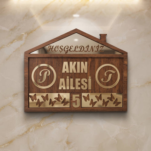 * Kişiye Özel Kelebek Tasarım Kapı İsimliği & Süsü Mdf Pleksi      25 x 20 cm - Velakon
