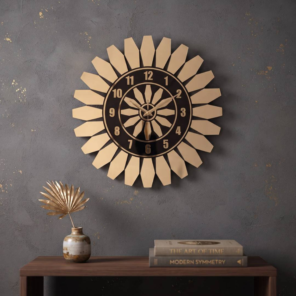 Modern Siyah MDF Altın Pleksi Dekoratif Duvar Saati 50 cm | Velakon