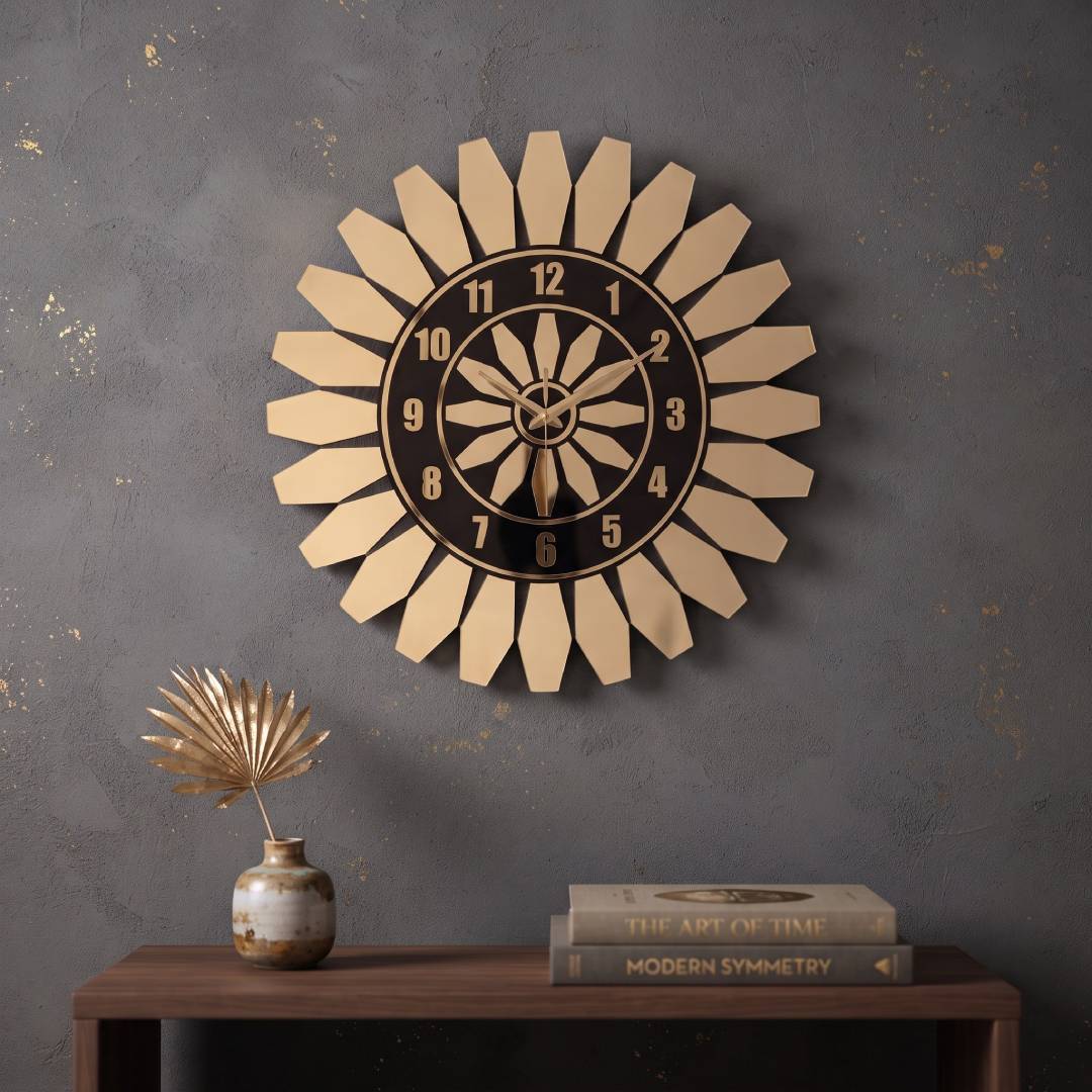 Modern Siyah MDF Altın Pleksi Dekoratif Duvar Saati 50 cm | Velakon