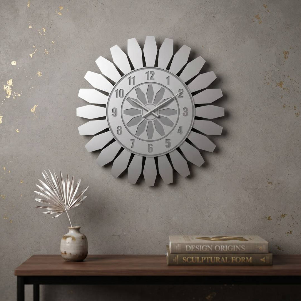 Modern Beyaz MDF Gümüş Pleksi Dekoratif Duvar Saati 50 cm | Velakon