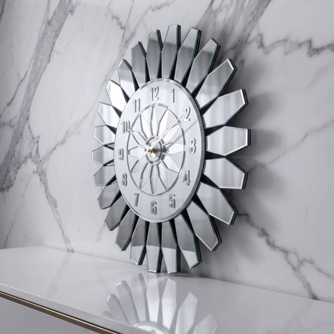 Modern Beyaz MDF Gümüş Pleksi Dekoratif Duvar Saati 50 cm | Velakon