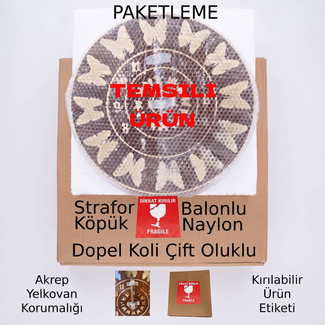 Kelebek Figürlü Siyah MDF Gümüş Pleksi Duvar Saati 50 cm | Velakon
